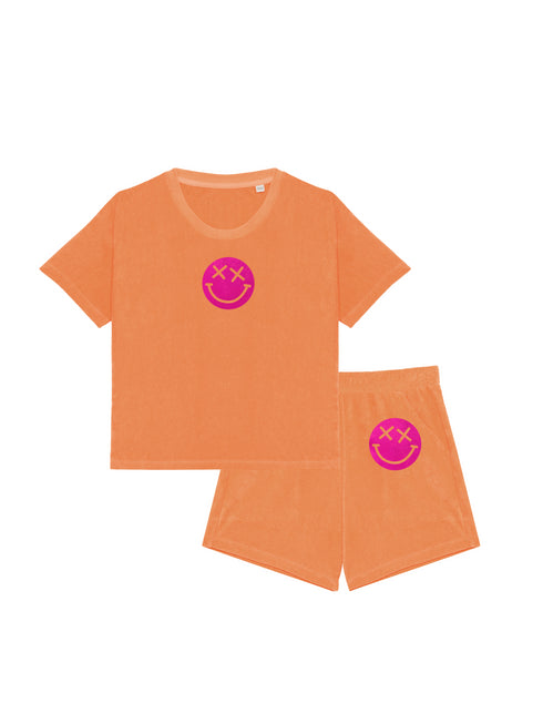 Kids Terrycloth Set Smiley Neon Pink Velvet | NOTE: Delivery time 5-6 business days